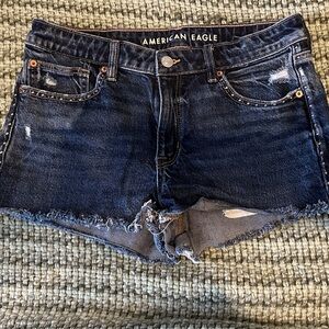 American Eagle Outfitters Dark Blue Distressed Denim Shorts